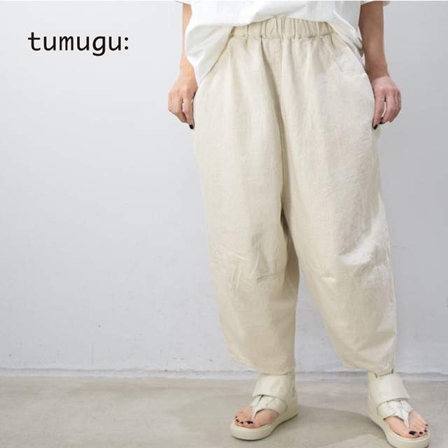 美品 tumugu:✨ツムグ 10oz コットンリネン デニム ティンカーパンツ