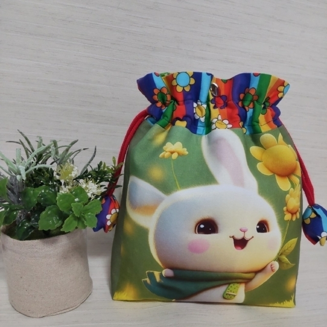 可愛いパネルの巾着バッグ 巾着ポシェット 3