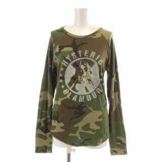 ヒステリックグラマー(HYSTERIC GLAMOUR)のヒステリックグラマー Tシャツ カットソー ロンT 長袖 S カーキ 緑 白(Tシャツ(長袖/七分))