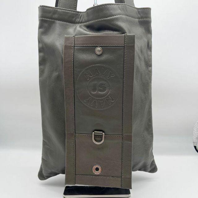 JIL SANDER NAVY - 良品 ジルサンダーネイビー レザー トートバッグ
