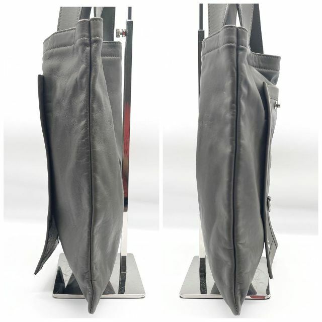 JIL SANDER NAVY - 良品 ジルサンダーネイビー レザー トートバッグ