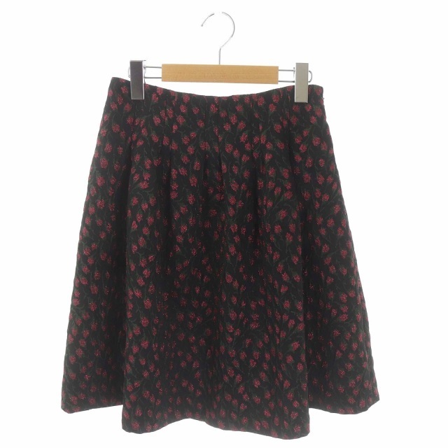 M'S GRACY(エムズグレイシー)のエムズグレイシー 花柄スカート 膝丈 フレア タック 38 黒 ピンク 緑 レディースのスカート(ひざ丈スカート)の商品写真