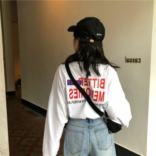 Tシャツ 長袖 ビッグシルエット バック ロゴ プリント ホワイト(Tシャツ(長袖/七分))