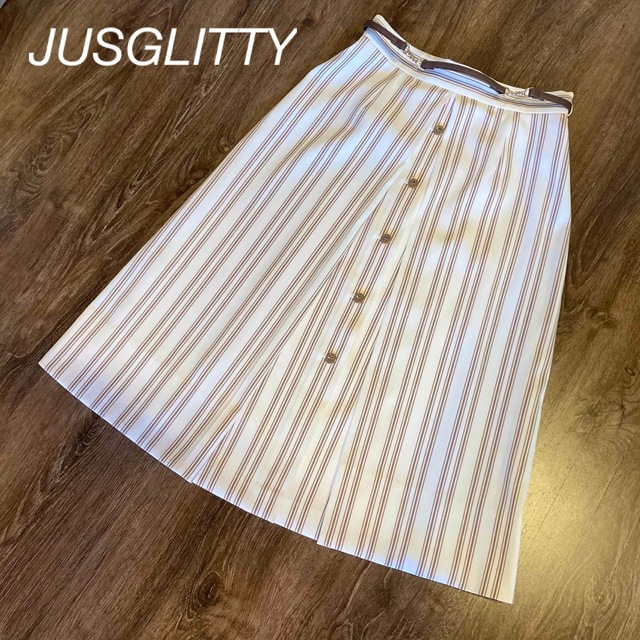 JUSGLITTY(ジャスグリッティー)のジャスグリッティー  ベルト付ストライプＡラインスカート レディースのスカート(ひざ丈スカート)の商品写真