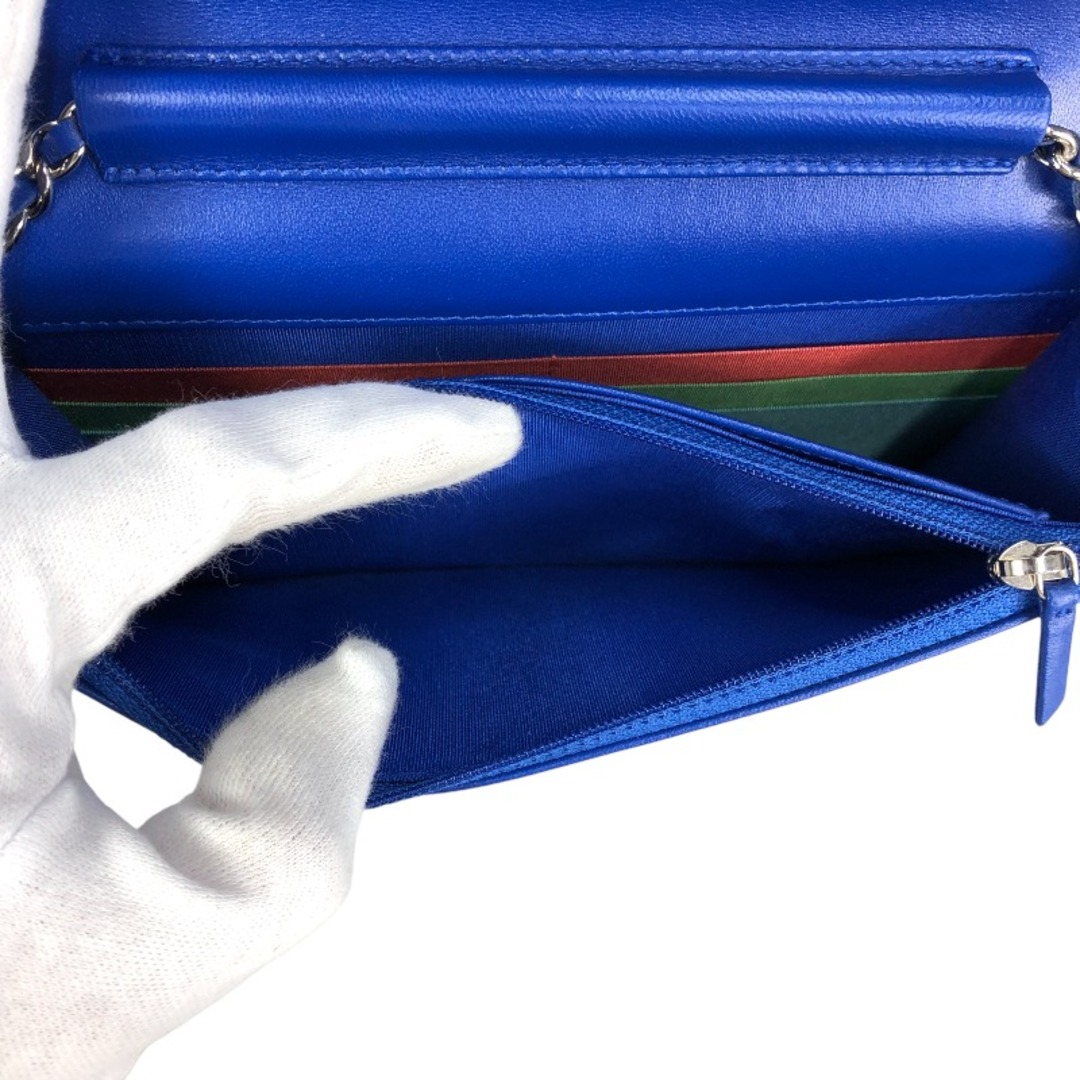 約19cm高さシャネル CHANEL チェーンウォレット ブルー・マルチカラー シルバー金具 ラムスキン レディース 長財布