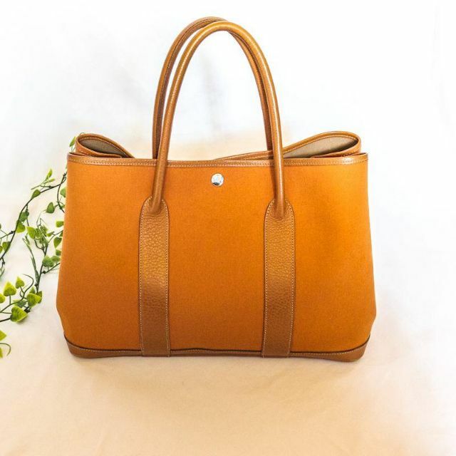 HERMES エルメスガーデンパーティーキャンバスレザートートバッグ-