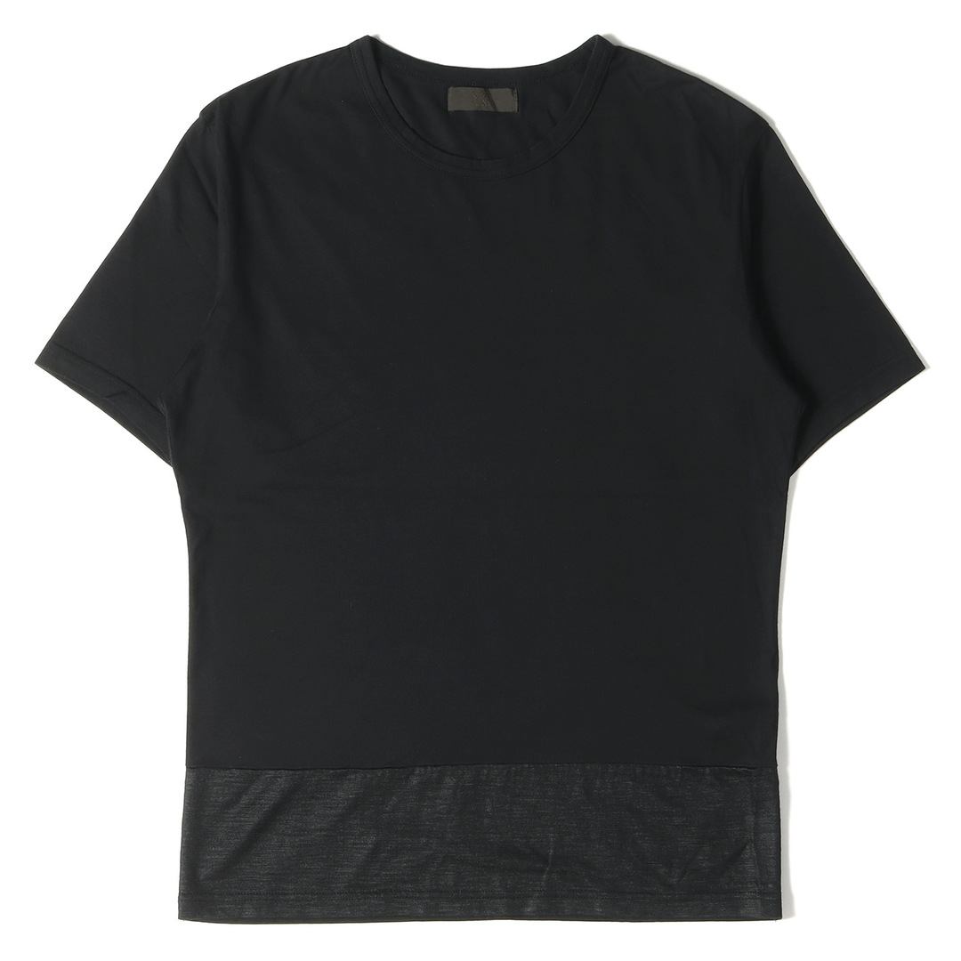 Yohji Yamamoto(Ys) ヨウジヤマモト Tシャツ 裾 異素材 切り替え クルーネックTシャツ Ys 08SS ブラック 黒 2 トップス カットソー 半袖 【メンズ】【美品】【R048】