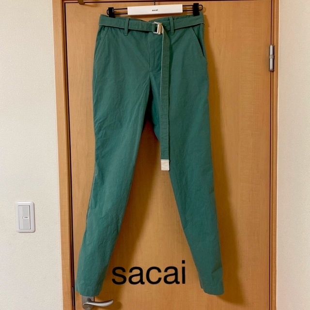 sacai belted cotton slim pants