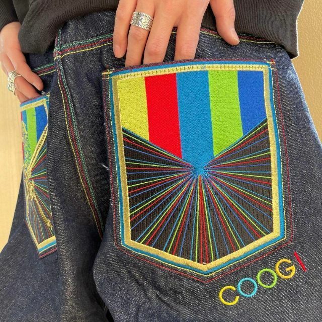 COOGI(クージー)のCOOGI クージー 極太ワイドバギーボトム 刺繍 ネイビー紺 デニム W40 メンズのパンツ(デニム/ジーンズ)の商品写真