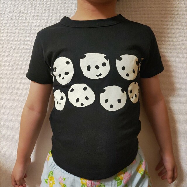 OJICOキッズ半袖Tシャツ黒ぱんだいふく大福4A黒白90cm95cm100cm