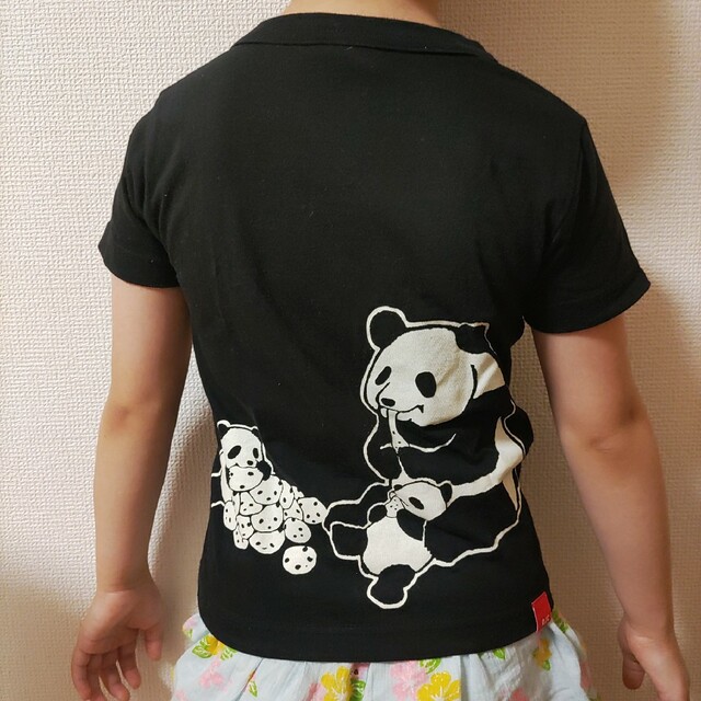 OJICOキッズ半袖Tシャツ黒ぱんだいふく大福4A黒白90cm95cm100cm