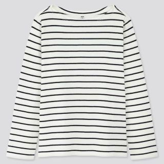 ユニクロ(UNIQLO)のボーダーボートネックT（長袖）(Tシャツ(長袖/七分))