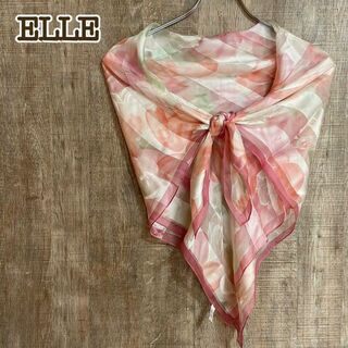 エル(ELLE)のELLE エル　シルクスカーフ　ピンク×花柄　絹100%(バンダナ/スカーフ)
