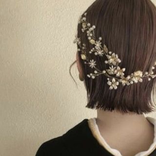 パール　ゴールド花冠　ヘアピン　かんざし　結婚式　髪飾り　和装　ヘアアレンジ(ヘッドドレス/ドレス)