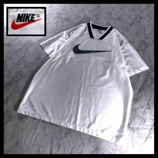 90s  NIKE 銀タグ ゲームシャツ 白 黒 センタースウッシュロゴ L