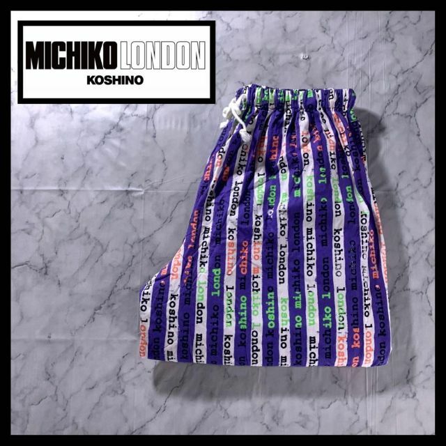 MICHIKO LONDON(ミチコロンドン)のミチコロンドン イージー ワイド パジャマパンツ 派手柄 紫 緑 y2k 古着 メンズのパンツ(その他)の商品写真