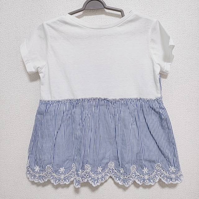 AEON(イオン)のトップバリュ　女の子　レースTシャツ　130　ストライプ キッズ/ベビー/マタニティのキッズ服女の子用(90cm~)(Tシャツ/カットソー)の商品写真