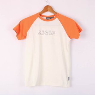 エーグル 半袖Tシャツ Vネック フロントタック トップス コットン100% レディース Mサイズ イエロー AIGLE