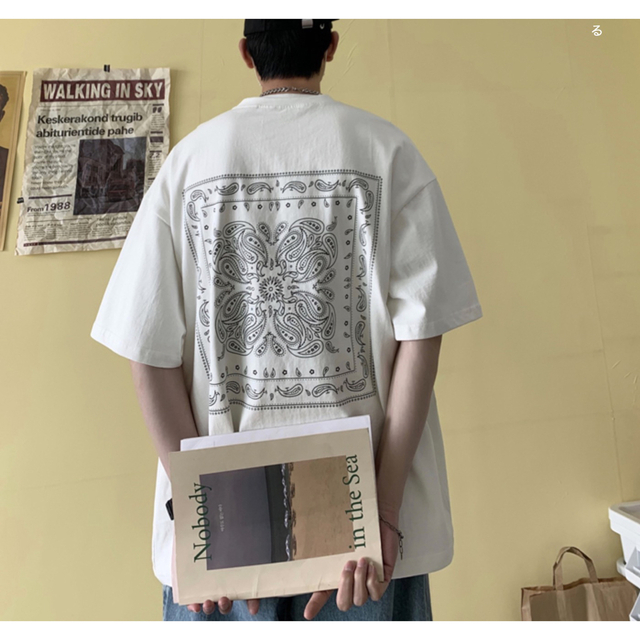 ビッグシルエット ペイズリー 半袖 Tシャツ ストリート ホワイト 白 XL メンズのトップス(Tシャツ/カットソー(半袖/袖なし))の商品写真