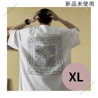 ビッグシルエット ペイズリー 半袖 Tシャツ ストリート ホワイト 白 XL(Tシャツ/カットソー(半袖/袖なし))