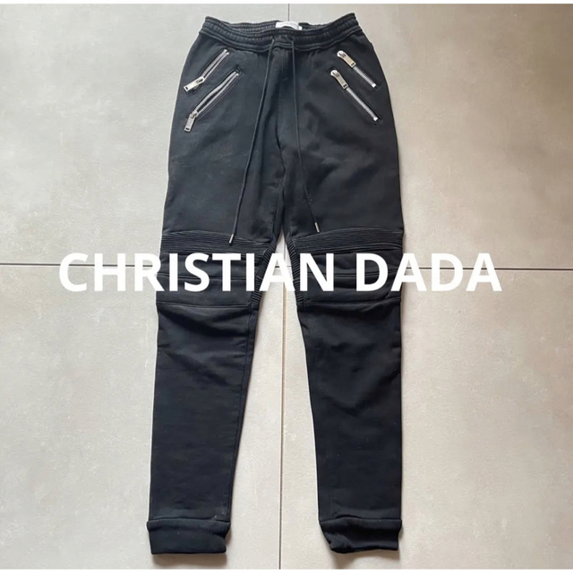 股下約CHRISTIAN DADA✦本革レザー切り替えバイカーパンツ　レア商品