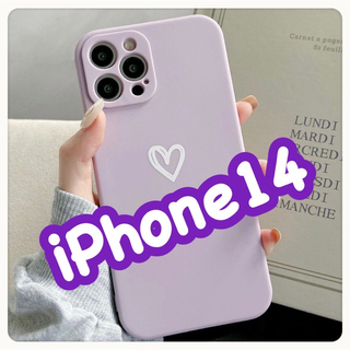 iPhone14 iPhoneケース パープル ハート 手書き 紫 シンプル(iPhoneケース)