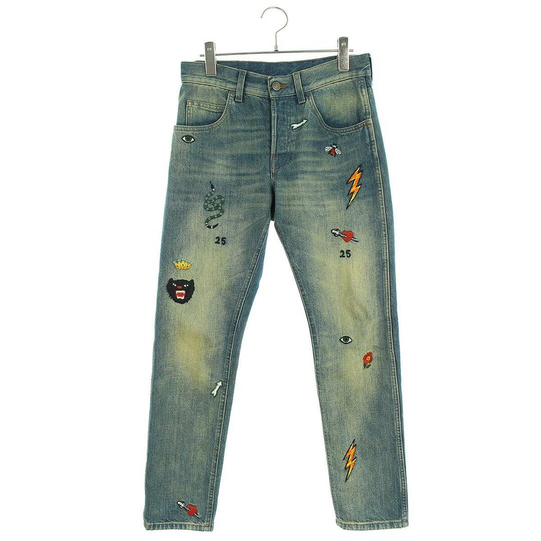 グッチ  408637 XD836/Symbols Tapered Denim Pant マルチエンブロイダリーデニムパンツ  メンズ 28インチ