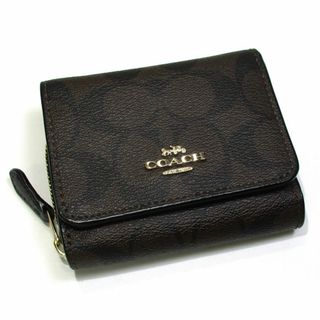 コーチ(COACH)のCOACH 三つ折り コンパクト財布 シグネチャー PVC レザー ブラウン(財布)