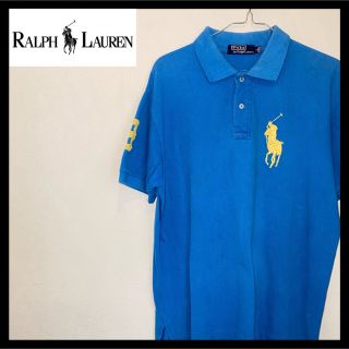 ラルフローレン(Ralph Lauren)のポロラルフローレン 刺繍ビッグロゴ 半袖ポロシャツ 無地 Lサイズ ブルー系(ポロシャツ)