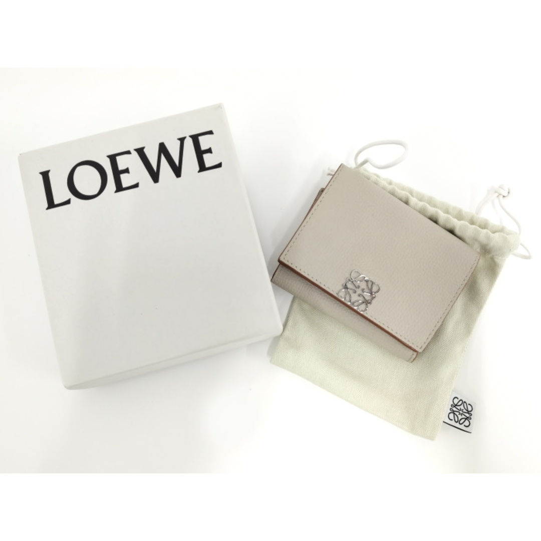 LOEWE - LOEWE アナグラム コンパクト財布 レザー グレージュの LOEWE - LOEWE アナグラム コンパクト財布 レザー グレージュの