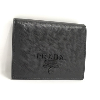 プラダ(PRADA)のPRADA 二つ折りコンパクト財布 サフィアーノ レザー ブラック 1MV204(長財布)