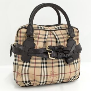 バーバリー(BURBERRY)のBURBERRY ボストンバッグ ノバチェック レザー ベージュ ブラウン(ハンドバッグ)