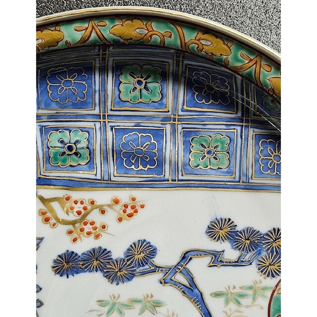名品麗美❗️】江戸時代 古伊万里 染錦 金彩色絵 松竹梅に花市松 名品麗美❗️】江戸時代 古伊万里 染錦 金彩色絵 松竹梅に花市松