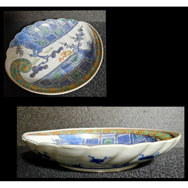 名品麗美❗️】江戸時代 古伊万里 染錦 金彩色絵 松竹梅に花市松 名品麗美❗️】江戸時代 古伊万里 染錦 金彩色絵 松竹梅に花市松