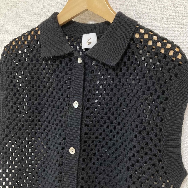 6(ROKU) KAGIBARI VEST/ニット 編みベスト 黒 編みニット-