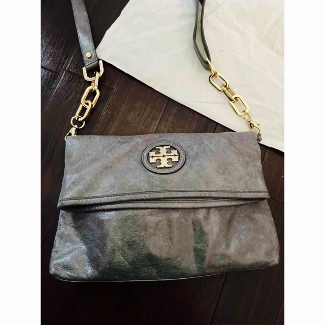 TORY BURCH トリーバーチ グレーショルダー クラッチ バッグ 袋付