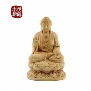 卍仏像 木彫仏像 木彫り 木製 仏像 釈迦如来 座像 2.0寸 桧木 本体(彫刻/オブジェ)