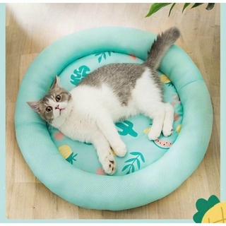 猫ベット（丸型）円形マット　涼しいベット　ワンちゃん、ネコちゃん用（グリーン）