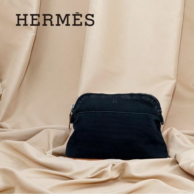 良品】Hermès エルメス キャンバス ポリード ポーチ 21 ブラック 6780