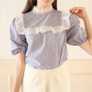 エピヌ(épine)の最終値下　dot stripe see-through frill blouse(シャツ/ブラウス(半袖/袖なし))