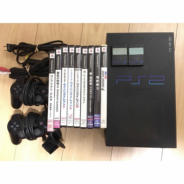 通常在庫品 PlayStation2 PS2 本体 ソフト9本DVD一枚コントローラー2個