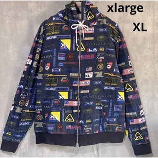 XLARGE - エクストララージ　xlarge   パーカー　紺　XL  綿　薄手　総柄
