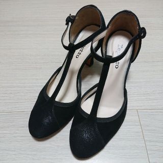 repetto Tストラップ ブラック エナメル×スウェード バレエシューズ