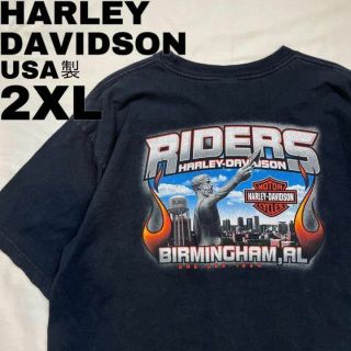 ハーレーダビッドソン(Harley Davidson)のUSA製 00s ハーレーダビッドソン 両面ビッグプリントTシャツ 黒 2XL(Tシャツ/カットソー(半袖/袖なし))