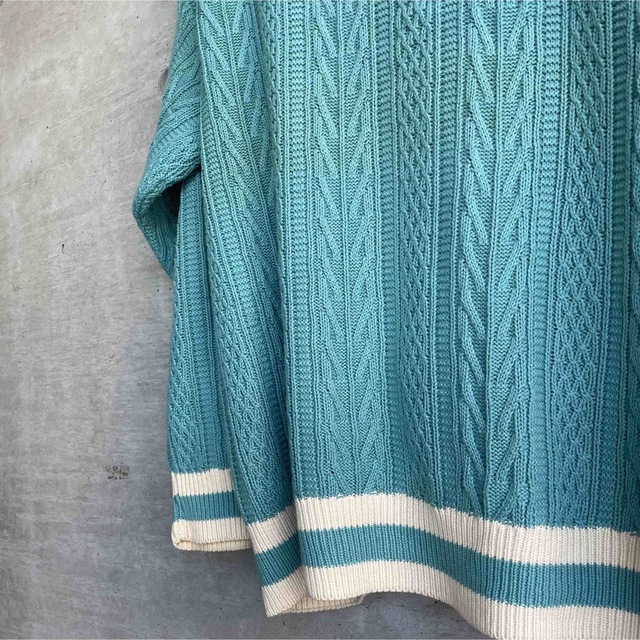 ヴィンテージ 好配色 立体ケーブル編み ニットカーディガン イタリア製
