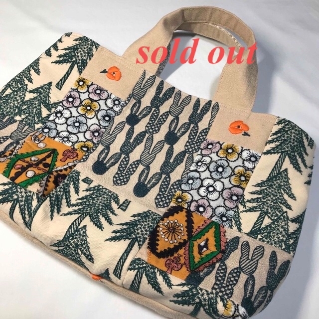u)ミナペルホネン☆ハンドメイド パッチバッグ(green×orange系