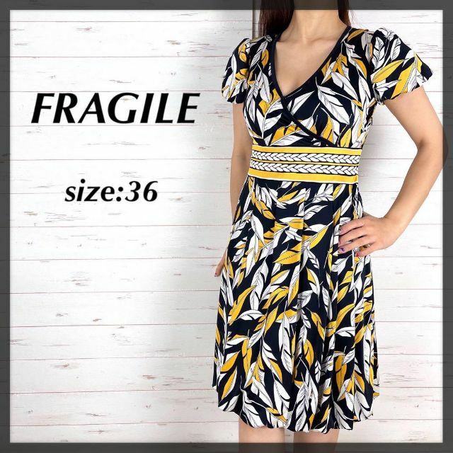 FRAGILE(フラジール)のFRAGILE フラジール 総柄 ボタニカル柄 半袖 ひざ丈 ワンピース 36 レディースのワンピース(ひざ丈ワンピース)の商品写真