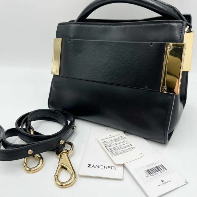 ZANCHETTI ハンドバッグ 2way 自立型 本革レザー ゴールド金具 黒