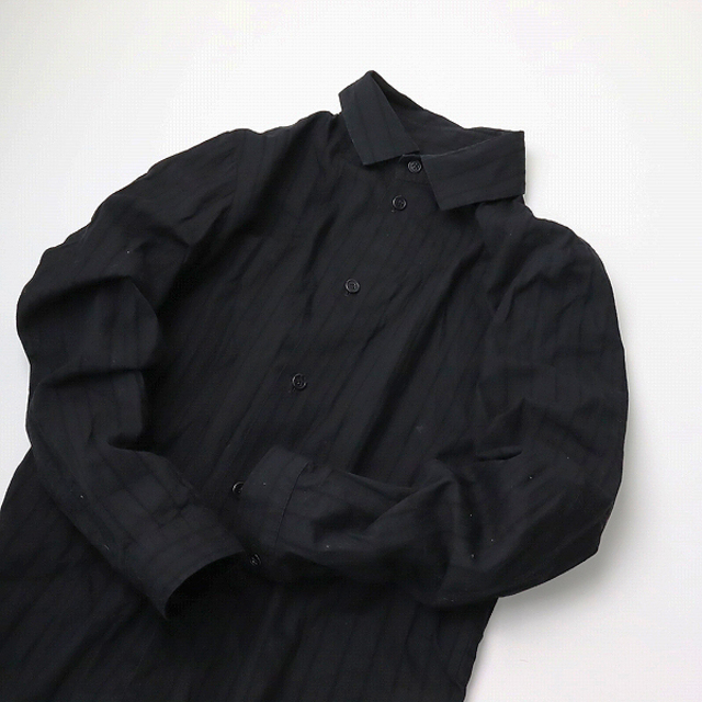 YOHJI YAMAMOTO +NOIR ヨウジヤマモトプリュスノアール バックスリットシャツ 1/ブラック コットン 透かしボーダー【2400013350761】