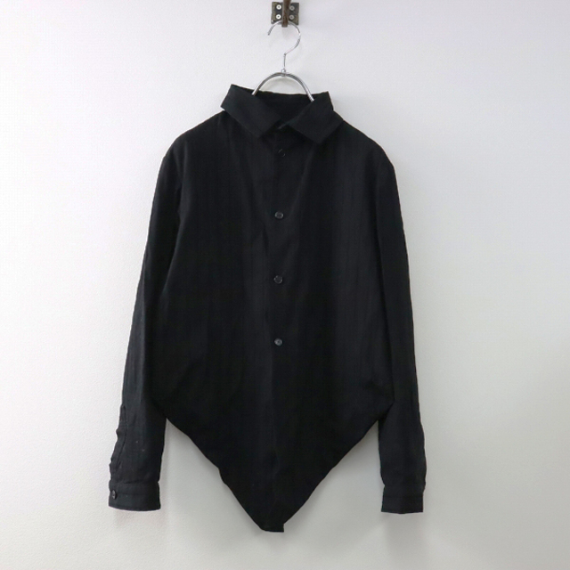 YOHJI YAMAMOTO +NOIR ヨウジヤマモトプリュスノアール バックスリットシャツ 1/ブラック コットン 透かしボーダー【2400013350761】 1